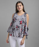 Women's Rayon Floral Print Cold Shoulder Top