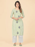 Vbuyz Women's Chikankari & Embroidered Straight Cotton Pista Stitched Kurta