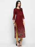 Vbuyz Women's Dark Maroon Color Rayon Straight Kurta